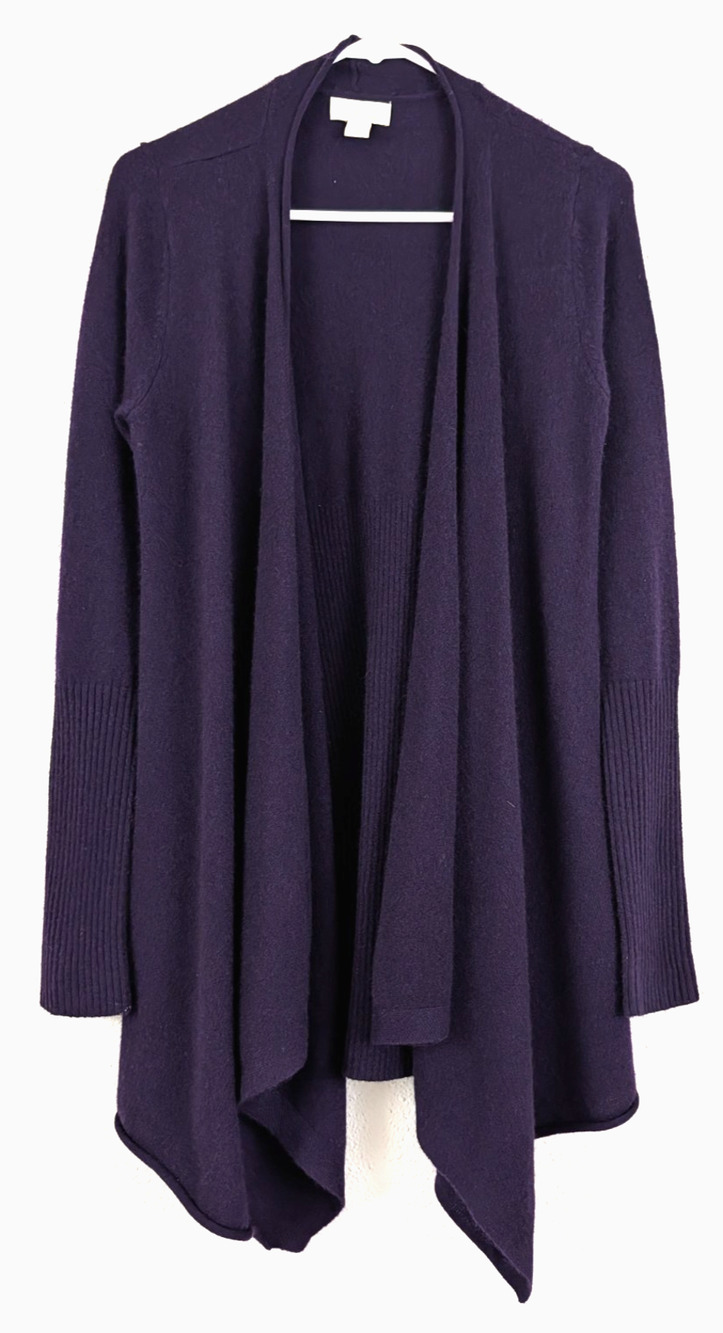 St Tropez West sz S Open Front Longer 100% Cashmere Cardigan Sweater purple 0994